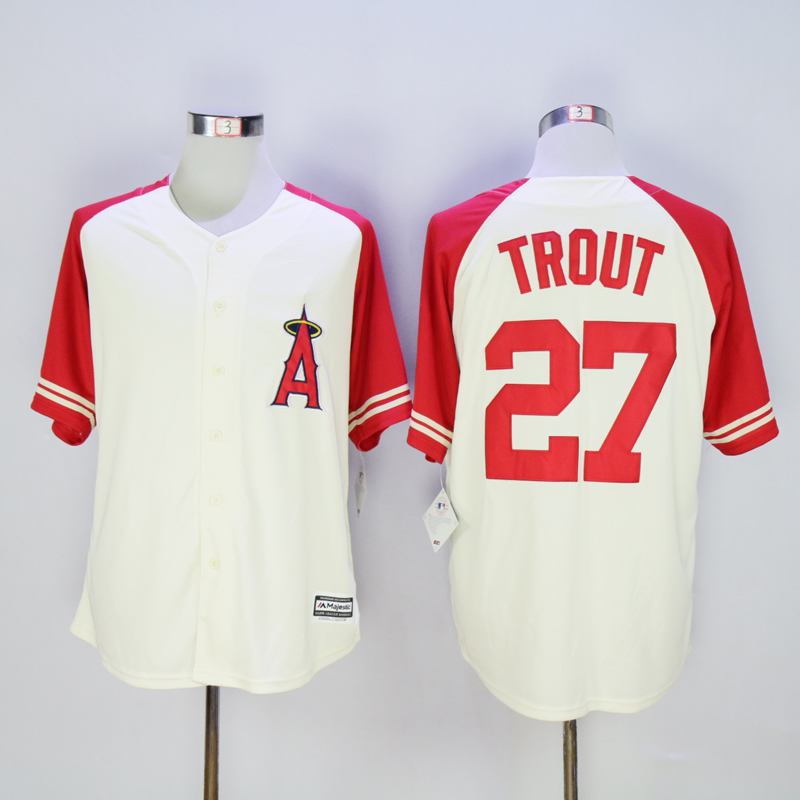 Men Los Angeles Angels #27 Trout Cream MLB Jerseys->women mlb jersey->Women Jersey